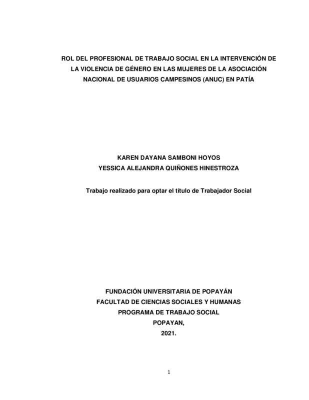 ROL DEL PROFESIONAL DE TRABAJO SOCIAL EN LA INTERVENCIÓN DE LA ...